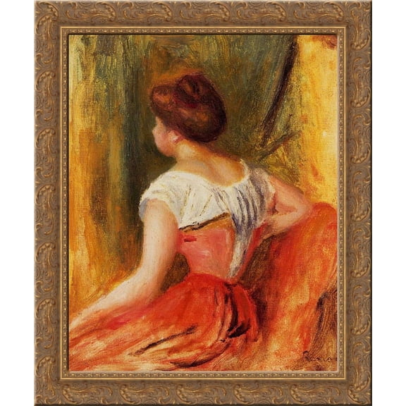Seated Young Woman 20x24 Gold Ornate Wood Framed Canvas Art by Renoir, Pierre Auguste