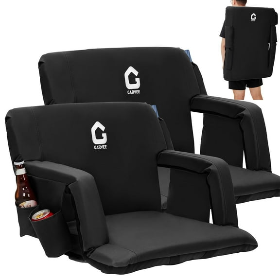 Seats with Back Support and Padded Cushion - Extra  24.5" Bleacher Chair with Anti-Slip Mat - Reclining  Football Seats - 6 Adjustable . Large Pockets. Cup Holders