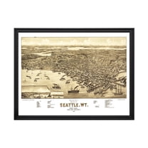 Seattle Art, 1884 Vintage Map of Seattle Washington, WA History Wall Decor Gift, Old Seattle Map - 24" x 18" Black Framed Print