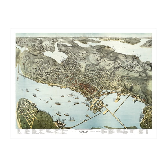 Seattle Art, 1891 Vintage Map of Seattle Washington, WA History Wall Decor Gift, Old Seattle Map - 24" x 18" Unframed Print