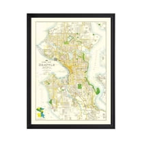 Seattle Art, 1924 Vintage Map of Seattle Washington, WA History Wall Decor Gift, Old Seattle Map - 18" x 24" Black Framed Print