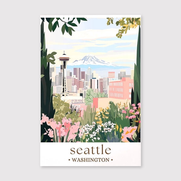 Seattle Art Print, Seattle Canvas, Seattle Artwork, Travel, Travel Art Prints, Space Needle, Skyline Print