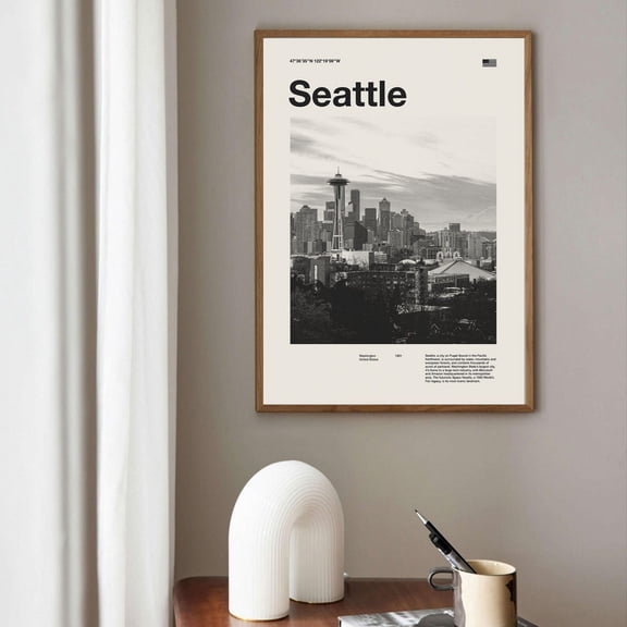 Seattle Art Print Seattle Poster Seattle Wall Art Mid Century Poster Travel Print Art Washington Modern Wall Art Decor