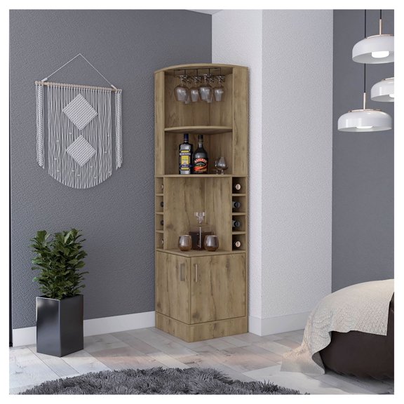 Seattle Bar Cabinet;Bottle Cubbies; Two Large Open Shelves