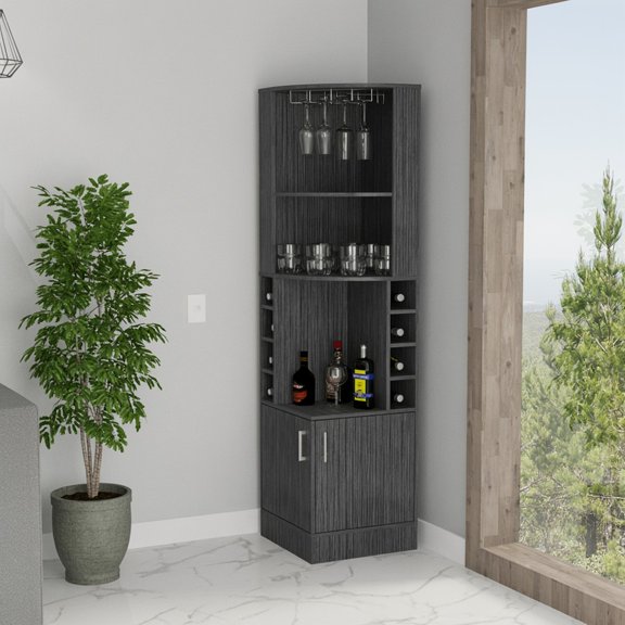 Seattle Bar Cabinet, Eight Bottle Cubbies, Two Large Open Shelves