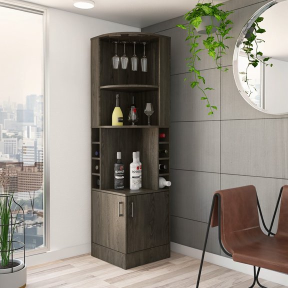 Seattle Bar Cabinet, Eight Bottle Cubbies, Two Large Open Shelves