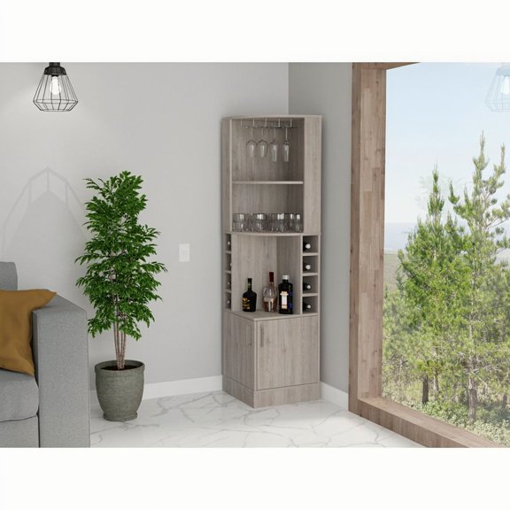 Seattle Bar Cabinet, Eight Bottle Cubbies, Two Large Open Shelves
