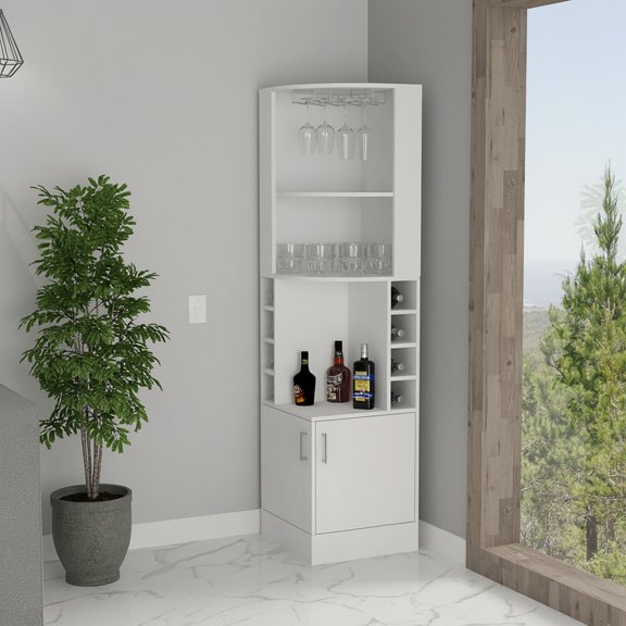 Seattle Bar Cabinet, Eight Bottle Cubbies, Two Large Open Shelves