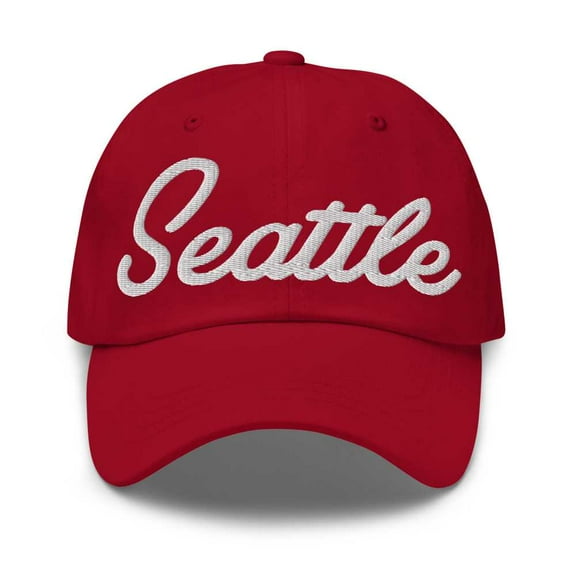 Seattle Baseball Cap Seattle Dad Hat Bold Script California CA Hat Embroidered Souvenir Gift Cranberry