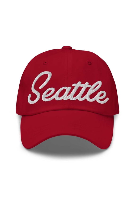 Seattle Baseball Cap Seattle Dad Hat Bold Script California CA Hat Embroidered Souvenir Gift Cranberry