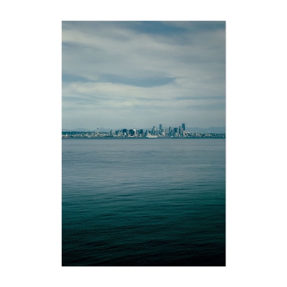 Seattle Blues - Seattle Washington Photography Cityscape Skyline Harbor Ocean Minimalist Scenic Travel Poster Unframed Wall Art Print 32 x 48 inches