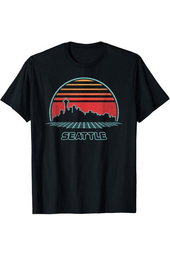 Seattle City Skyline Retro 80s Style Souvenir Gift T-Shirt