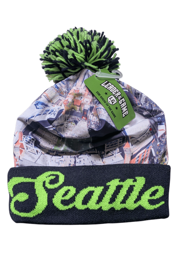 Seattle City Theme Winter Picture Pom Cuffed Knit Beanie Skull Cap