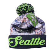 Seattle City Theme Winter Picture Pom Cuffed Knit Beanie Skull Cap
