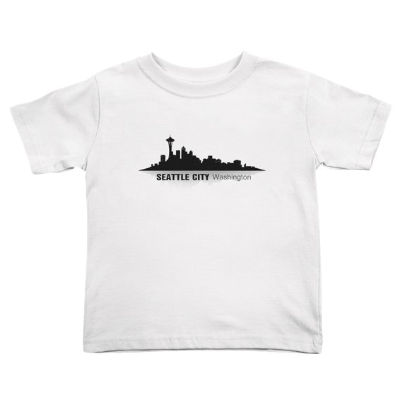 Seattle City Washington Silhouette Cute Toddler Tshirts for Boys Girls (White, Youth L)