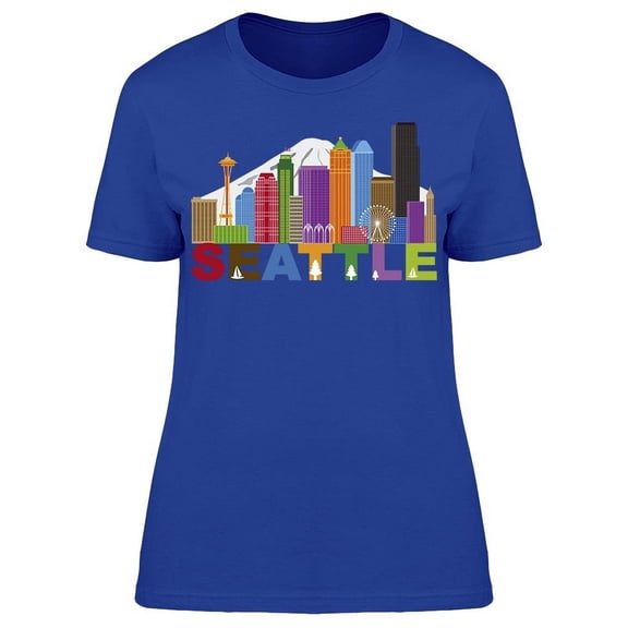 Seattle Cityscape Mountain T-Shirt Women -Image by Shutterstock, Female 3X-Large