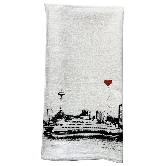Seattle Ferry Boat Space Needle Flour Sack Tea Towel
