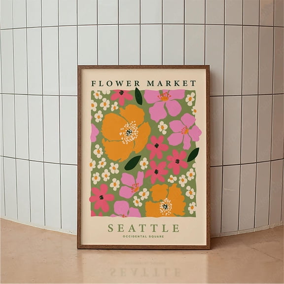 Seattle Flower Market Poster, Bold Floral Illustration, Unframed Paper Poster 8x10in