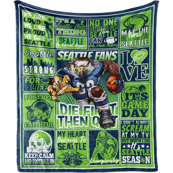 Seattle Football Blanket Gifts, Football Style Throw Blanket for Football Fans, Super Soft Cozy Football Flannel Blanket for Bedroom Living Room 60"x50"