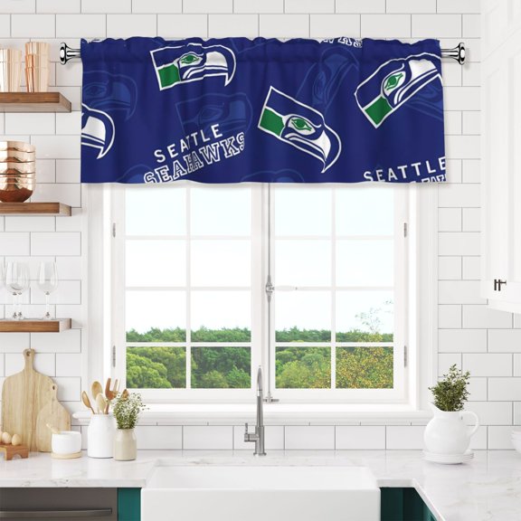 Seattle Football Team Blackout Curtain Valance 54x18in, Decorative Curtains for Kitchen, Bedroom, Living Room, Football Fan Home Decor