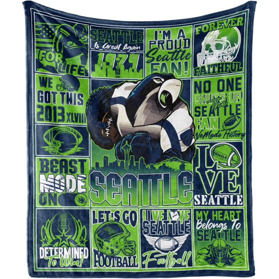 Seattle Football Throw Blanket, Blue Football Team Color Blanket for Men Women, Gifts for Dallas Fans, Football Lovers Gifts Blanket Super Cozy Soft 60"x 50"