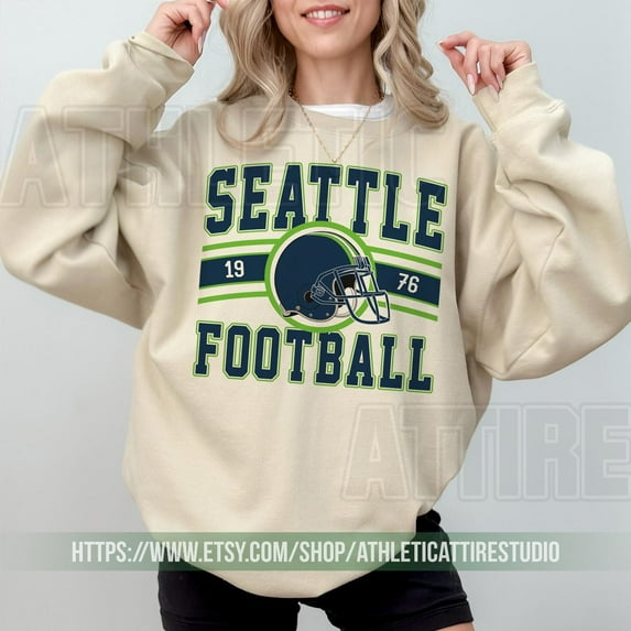 Seattle Football Vintage Sweatshirt, Seahawk Football Crewneck Sweatshirt,Sand Color,Size 3XL