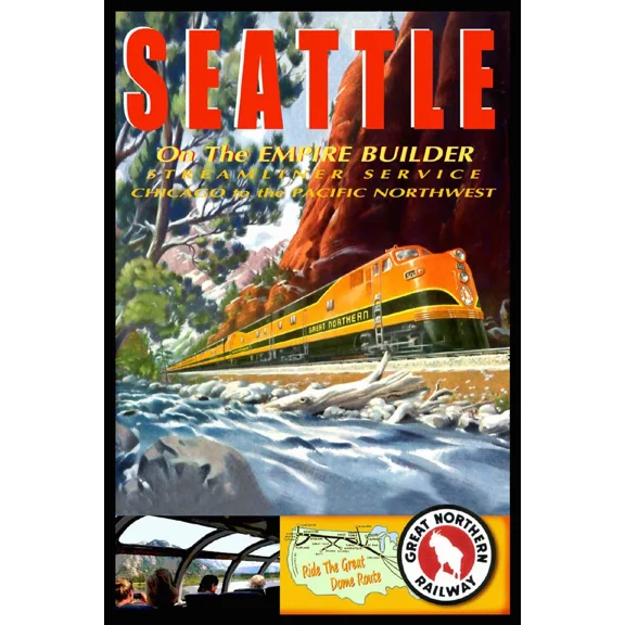 Seattle Great Northern Empire Builder Retro Railroad Train Poster Home Decor Office Wall Art