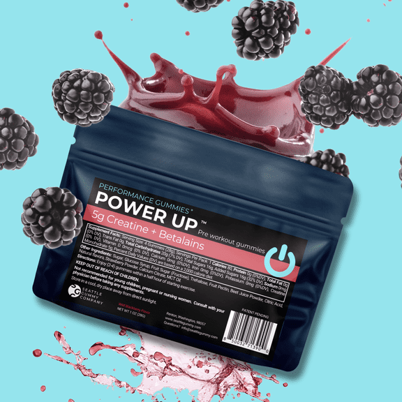 Seattle Gummy Company Power Up Creatine + Betalains Pre Workout Gummies, 12-Pack, Wild Blackberry