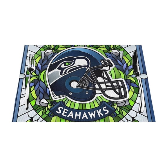 Seattle Heat Resistant Placemats Set of 4, Washable PVC Table Mats, Football Team Theme Fan Home Decor Kitchen Dining Table, Non-slip, Stain Resistant, Easy to Clean, Gift