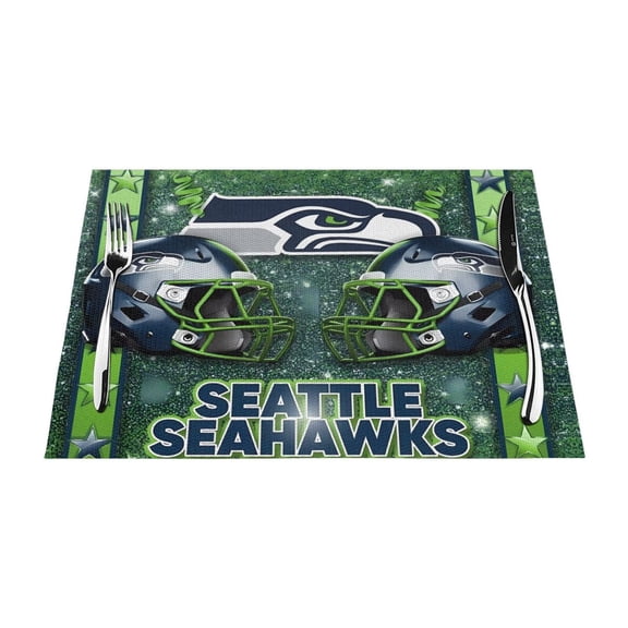 Seattle Heat Resistant Placemats Set of 4, Washable PVC Table Mats, Football Team Theme Fan Home Decor Kitchen Dining Table, Non-slip, Stain Resistant, Easy to Clean, Gift