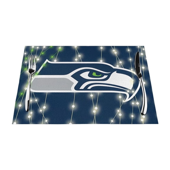 Seattle Heat Resistant Placemats Set of 4, Washable PVC Table Mats, Football Team Theme Fan Home Decor Kitchen Dining Table, Non-slip, Stain Resistant, Easy to Clean, Gift
