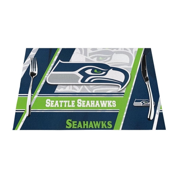 Seattle Heat Resistant Placemats Set of 4, Washable PVC Table Mats, Football Team Theme Fan Home Decor Kitchen Dining Table, Non-slip, Stain Resistant, Easy to Clean, Gift