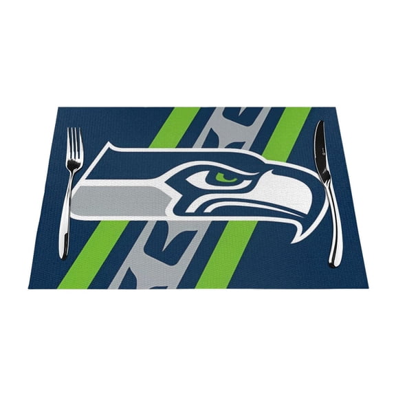 Seattle Heat Resistant Placemats Set of 4, Washable PVC Table Mats, Football Team Theme Fan Home Decor Kitchen Dining Table, Non-slip, Stain Resistant, Easy to Clean, Gift