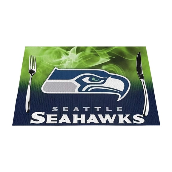 Seattle Heat Resistant Placemats Set of 4, Washable PVC Table Mats, Football Team Theme Fan Home Decor Kitchen Dining Table, Non-slip, Stain Resistant, Easy to Clean, Gift