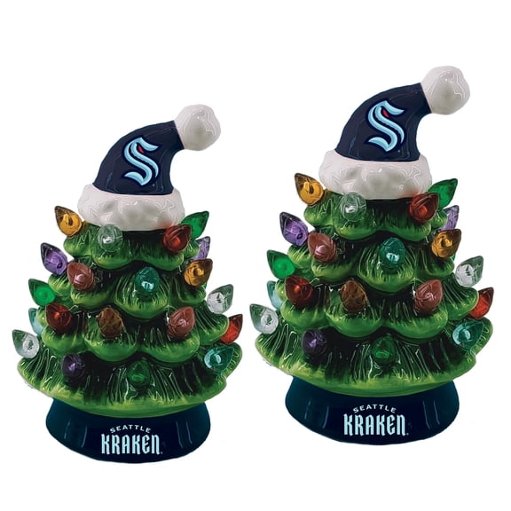 Seattle Kraken 2-Pack 4" Ceramic LED Christmas Tree Set