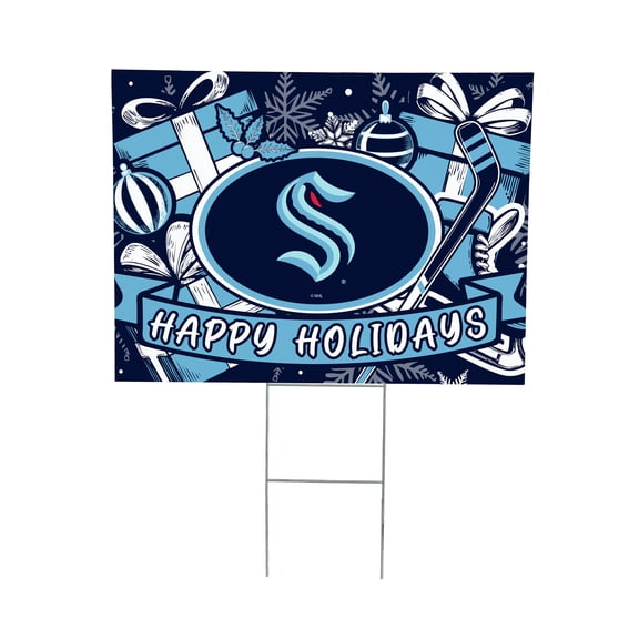 Seattle Kraken 24" x 18" Happy Holidays Christmas Outdoor Staked Yard Sign