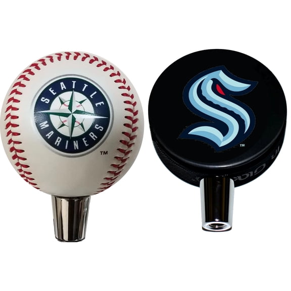 Seattle Kraken Basic Series Hockey Puck And Seattle Mariners Baseball Beer Tap Handle Set