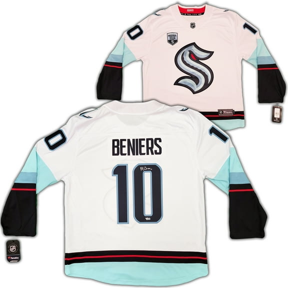 Seattle Kraken Matty Beniers Autographed White Fanatics Jersey Size XL With Inaugural Patch Fanatics Holo 206007