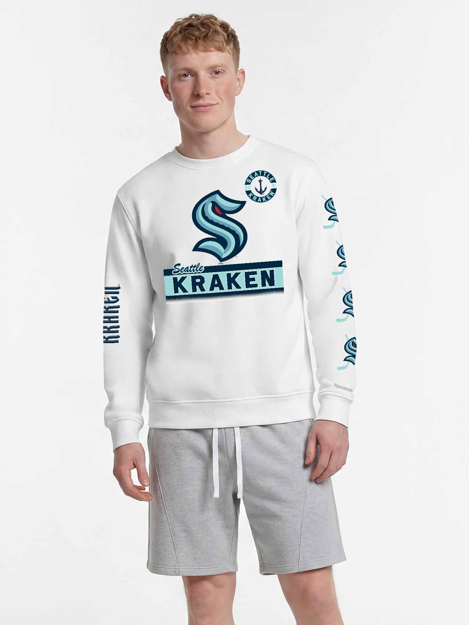 Seattle Kraken Reebok Mens White Crew Sweatshirt