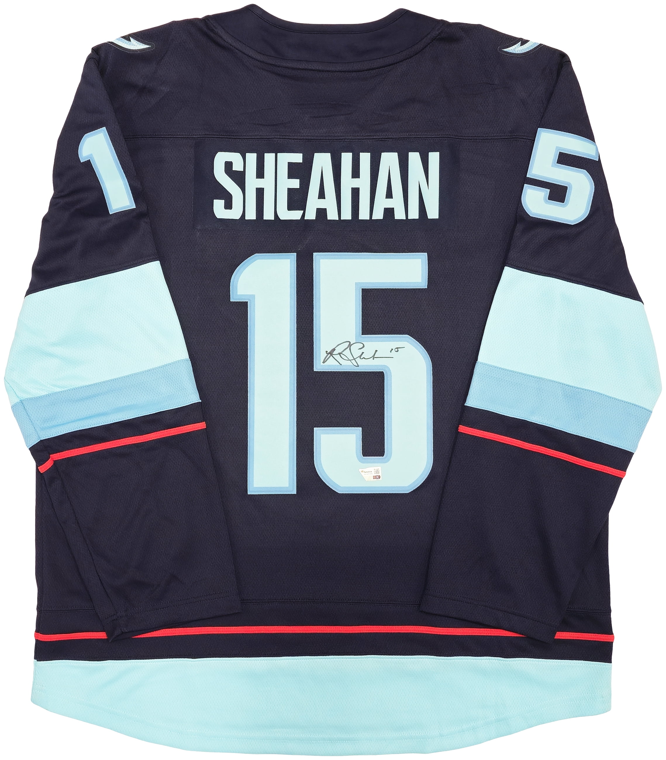 Seattle Kraken Riley Sheahan Autographed Blue Fanatics Breakaway Jersey Size XL With Inaugural Season Patch Fanatics Holo 235590