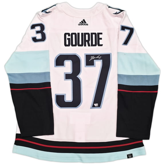 Seattle Kraken Yanni Gourde Autographed White Adidas Authentic Primegreen Jersey Size 54 Fanatics Holo Stock #254450