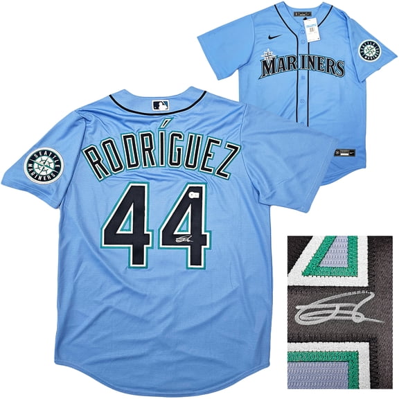 Seattle Mariners Julio Rodriguez Autographed Light Blue Nike Jersey Size Medium Beckett BAS QR 213110