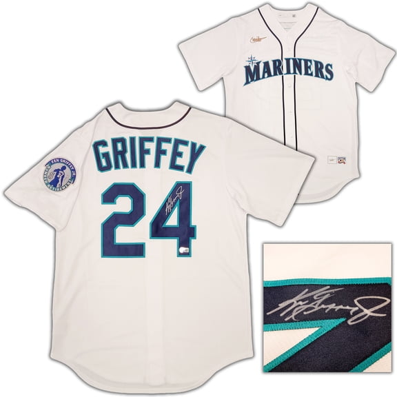 Seattle Mariners Ken Griffey Jr. Autographed White Nike Cooperstown Edition Jersey Retirement Patch Size M Beckett BAS QR 206018