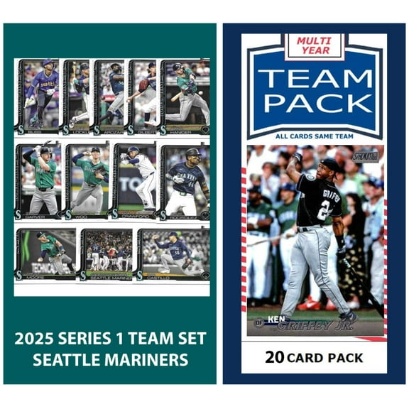 Mariners Multiyear 20 Card Pack Ken Griffey + 2025 Topps Series 1 Team Set