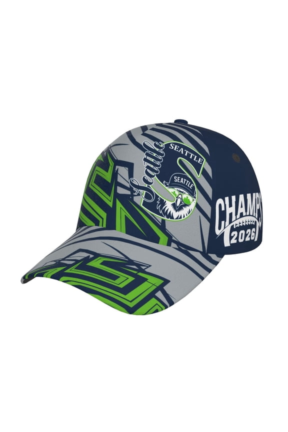 Seattle Mascot Baseball Cap for Men & Women - Unisex Retro 3 Embellished Hat, Adjustable Game Day Cap for Fans, Players, Supporters