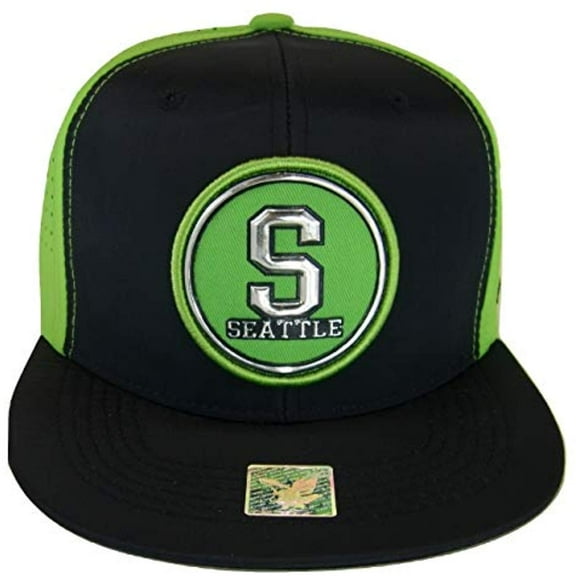 Seattle Men's Patch Style Breathable Snapback Baseball Cap (Navy/Lime)