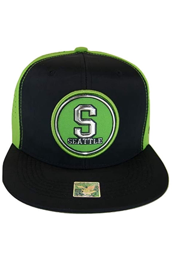 Seattle Men's Patch Style Breathable Snapback Baseball Cap (Navy/Lime)