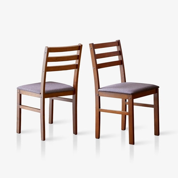 Seattle Modern Farmhouse Kitchen Dining Room Chair Set of 2, Solid Wood Fabric Upholstered Cushion Seat Wood Ladder Back Chairs (Antique)