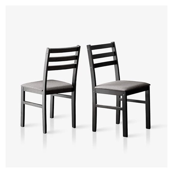Seattle Modern Farmhouse Kitchen Dining Room Chair Set of 2, Solid Wood Fabric Upholstered Cushion Seat Wood Ladder Back Chairs (Black)