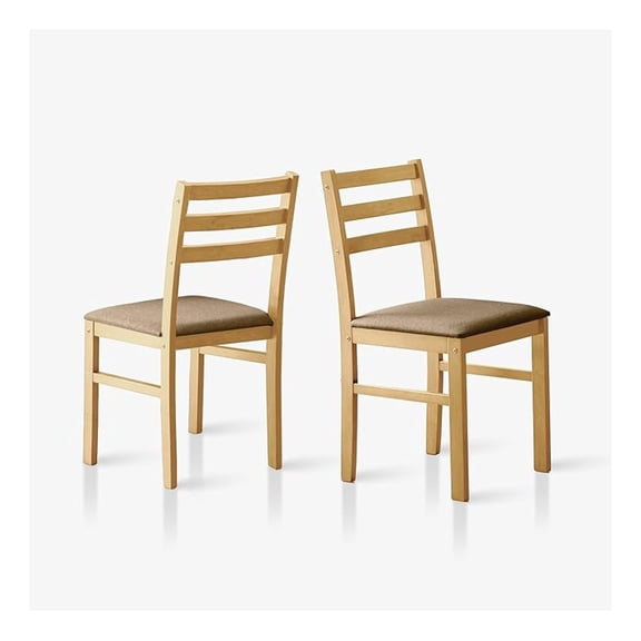 Seattle Modern Farmhouse Kitchen Dining Room Chair Set of 2, Solid Wood Fabric Upholstered Cushion Seat Wood Ladder Back Chairs (Natural)